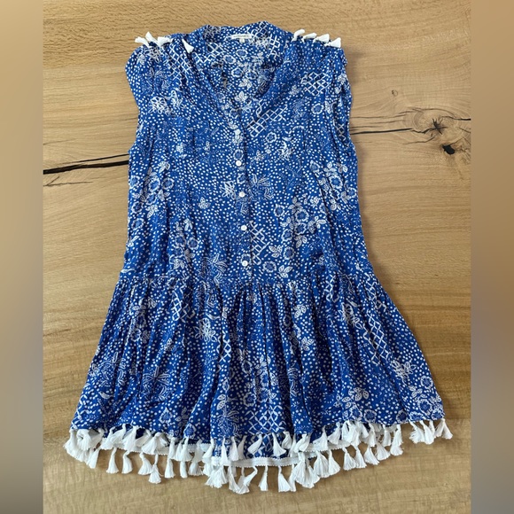 Poupette St Barth Elodie Tassle Mini Dress in Blue Garden - S - Picture 2 of 12